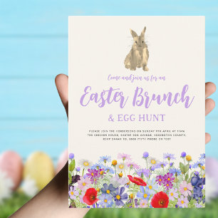 Invitation Brunch de lapin de Pâques fleur sauvage et chasse