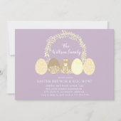 Invitation Brunch de lapin décoratif et oeufs de P (Devant)