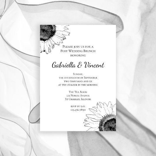 Invitation Brunch de Mariage au Soleil avec Tournesols Noirs 
