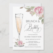 Invitation Brunch de mariage avec rose rose et Mimosa pétilla (Devant)