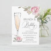 Invitation Brunch de mariage avec rose rose et Mimosa pétilla (Debout devant)