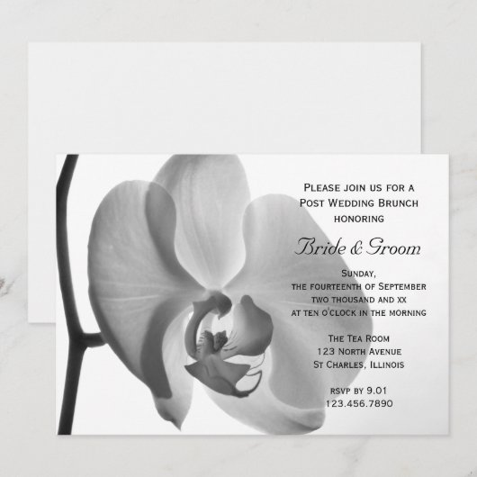 Invitation Brunch de mariage blanc orchidée (Devant / Derrière)