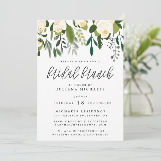 Invitation Brunch de mariage botanique ivoire et vert (Debout devant)