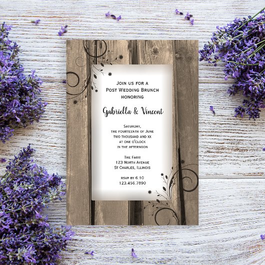 Invitation Brunch de mariage champêtre en bois de grange