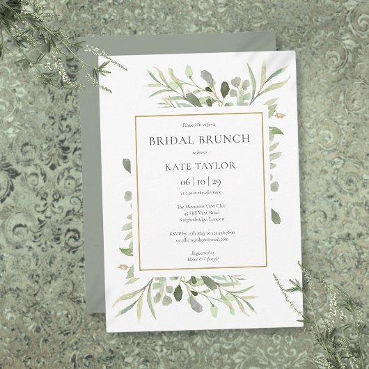 Invitation Brunch de mariage chic avec verdure à l'aquarelle