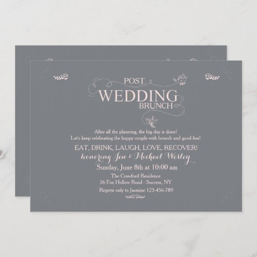 Invitation Brunch de mariage dans l'invitation grise (Devant / Derrière)
