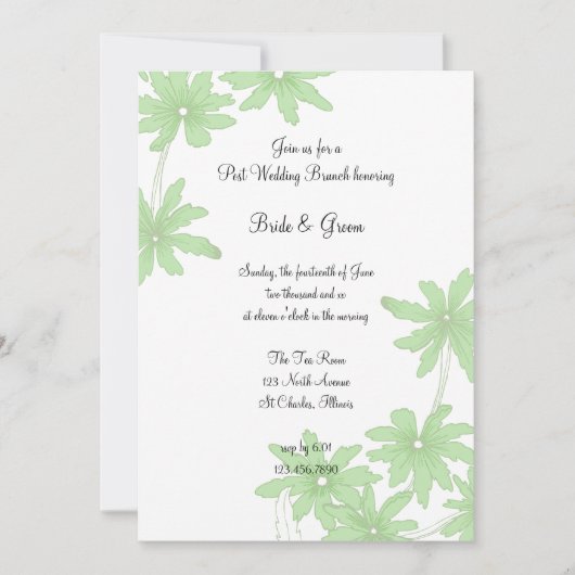 Invitation Brunch de Mariage Fleurs de Marguerites Vert Clair (Devant)