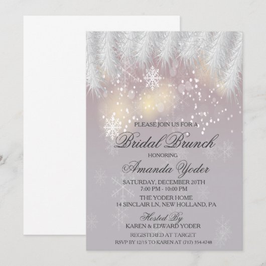 Invitation Brunch de Mariage Flocon de Neige Hiver (Devant / Derrière)