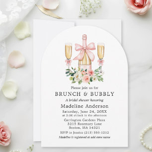 Invitation Brunch de mariage floral aquarelle Ruban rose