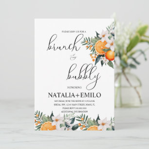Invitation Brunch de Mariage Floral Citron Orange