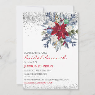 Invitation Brunch de mariage floral hivernal de Noël Poinsett