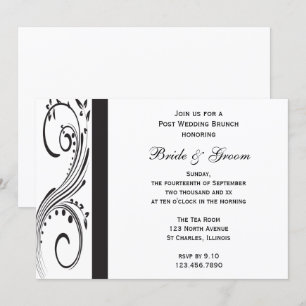 Invitation Brunch de mariage noir et blanc avec des tourbillo