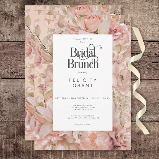 Invitation Brunch de Mariage Romantique Rustique aux Fleurs R