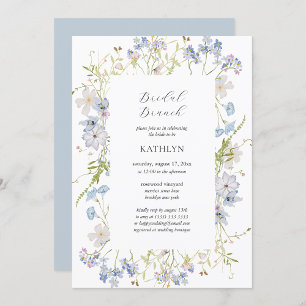 Invitation Brunch de mariée blanc Dusty Blue Fleur sauvage