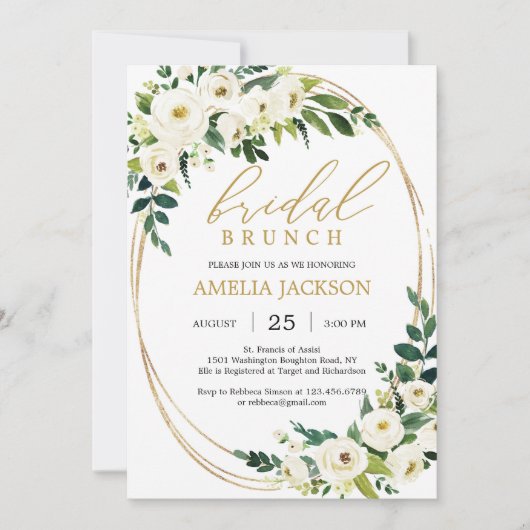 Invitation Brunch de mariée en or et verdure personnalisé (Devant)