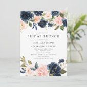 Invitation Brunch de mariée floral Blush Marine Romantique &  (Debout devant)