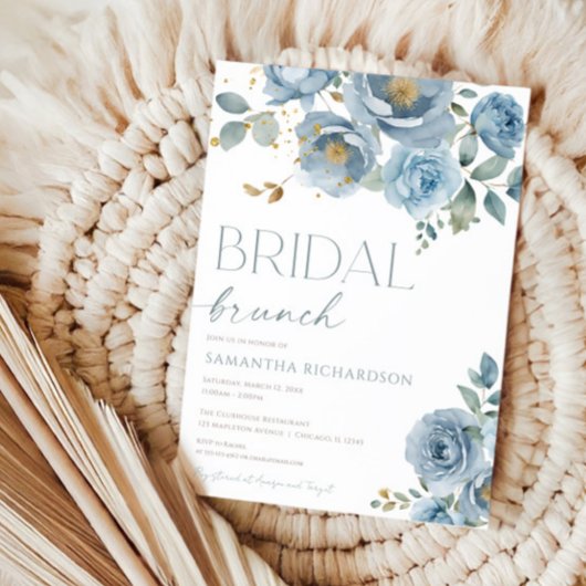 Invitation Brunch de mariée rose, bleu outrepassant