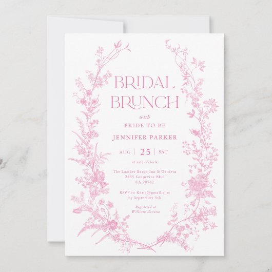 Invitation Brunch de mariée rose toile (Devant)