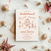 Invitation Brunch de mariée rouge unique à la main tiré Funky