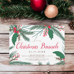 Invitation Brunch de Noël à l'aquarelle rouge vert mistletoe<br><div class="desc">Fêtons le brunch de Noël dans le style avec cette aquarelle moderne rouge vert mistletoe d'hiver avec peint à la main rouge,  vert,  saint,  mistletoe,  branches de pin,  mistletoe et feuille en arrangement de bouquet. Parfait pour célébrer un thème d'hiver ou de fête de Noël.</div>