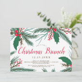 Invitation Brunch de Noël à l'aquarelle rouge vert mistletoe (Debout devant)