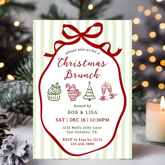 Invitation Brunch de Noël à rayures dessinées à la main avec