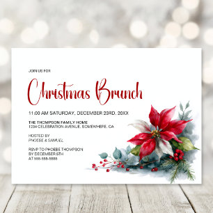 Invitation Brunch de Noël au Poinsettia à l'aquarelle