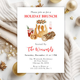 Invitation Brunch de Noël avec Pudding de Noël et Bûche de No