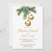 Invitation Brunch de Noël en or baubles pines (Devant)