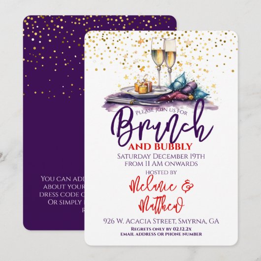 Invitation Brunch de Noël et fête de Bubbly (Devant / Derrière)