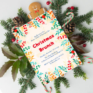Invitation Brunch de Noël Eucalyptus Hiver Pin Poinsettia