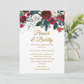 Invitation Brunch De Noël Floral D'Or Bourgogne Et Bubbly (Debout devant)