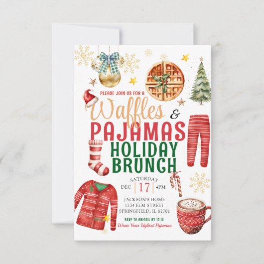 Invitation Brunch de Noël gaufre et pyjama (Devant)
