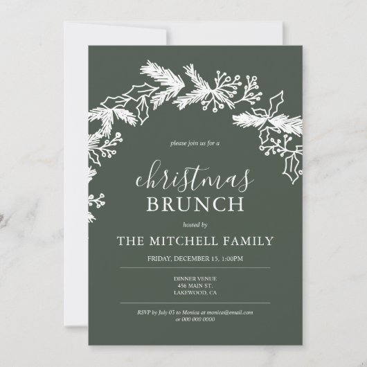 Invitation Brunch de Noël Pine Berry Wreath Green (Devant)