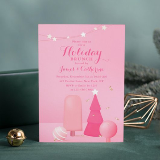 Invitation Brunch de Noël Pink Fête moderne