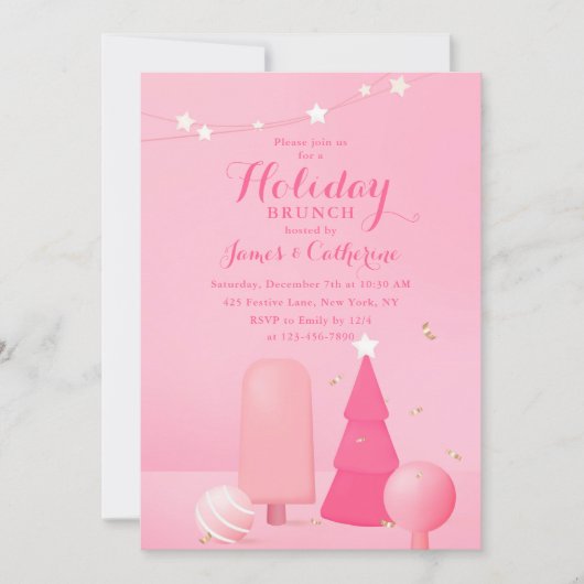 Invitation Brunch de Noël Pink Fête moderne (Devant)
