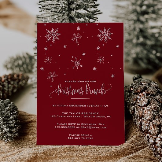 Invitation Brunch de Noël Red Snowflake