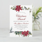 Invitation Brunch de Noël Rouge Poinsettia Aquarelle Florale (Debout devant)