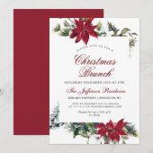 Invitation Brunch de Noël Rouge Poinsettia Aquarelle Florale (Devant / Derrière)