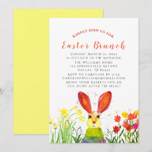 Invitation Brunch de Pâques Aquarelle Lapin Lapin Floral
