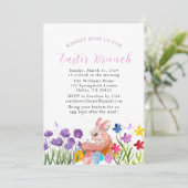 Invitation Brunch de Pâques Aquarelle Lapin Oeufs de lapin Fl (Debout devant)