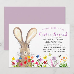 Invitation Brunch de Pâques Aquarelle Lapin Oeufs de lapin Fl