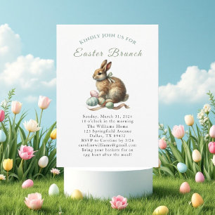 Invitation Brunch de Pâques Aquarelle Lapin Œufs Floral