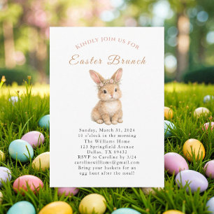 Invitation Brunch de Pâques Aquarelle Lapin Œufs Floral