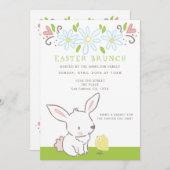 Invitation Brunch De Pâques Bunny Et Poulette Avec Fleurs De (Devant / Derrière)