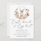 Invitation Brunch de Pâques Chasse aux Oeufs Lapin Fleur sauv (Devant)