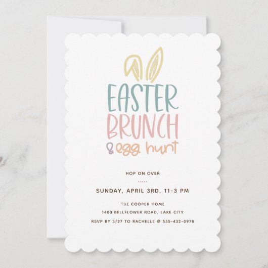 Invitation Brunch de Pâques Chasse aux Oeufs Lapin Oreilles (Devant)