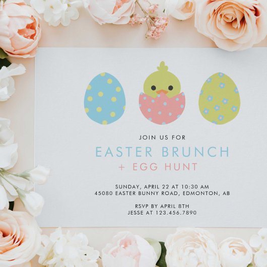 Invitation Brunch de Pâques Chasse aux oeufs mignon Pastel Co