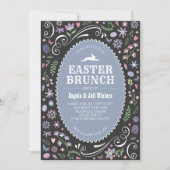 Invitation Brunch de Pâques dans floral violet (Devant)
