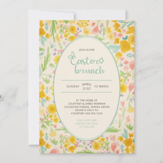 Invitation Brunch de Pâques Ditsy Aquarelle Fleurs de printem (Devant)